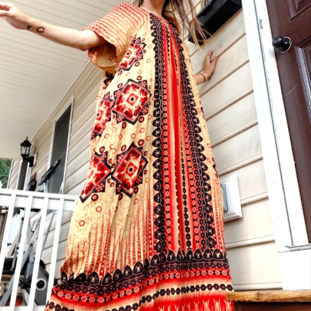 1980's Tribal Caftan ~ Housedress ~ Mumuu - image 1